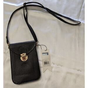 Cruise Club Crossbody Bag N Belt Metallic Textured Black Purse Adjustable Strap